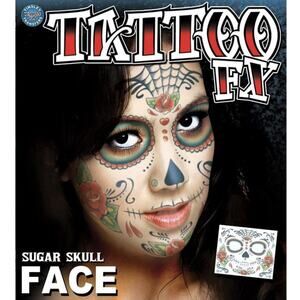 Tinsley Day of the Dead Sugar Skull Face Temporary Tattoo -2 Complete Faces-SALE